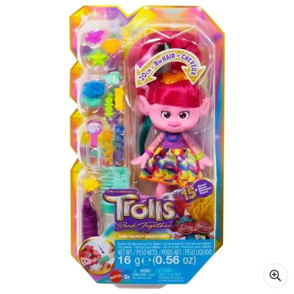 Barbie playsets for toddlers-Trolls 3 Band Together Hair-Tastic Queen Poppy Fashion Doll