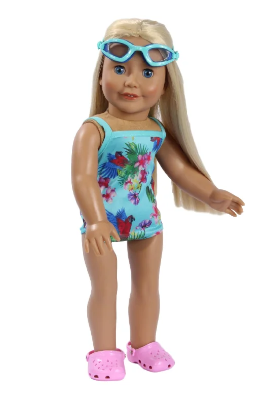 DIY role-playing dollhouse kit for hands-on building-Tropical Bathing Suit with Matching Swim Goggles and Pink Crocs