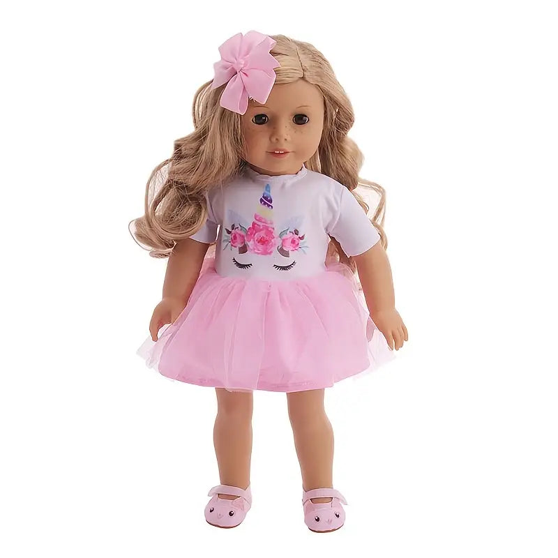 Eco-friendly role-playing dollhouse made from sustainable materials-Two-Piece Unicorn Tutu Dress Set with Matching Hair Bow Made to Fit Popular 18 inch Dolls