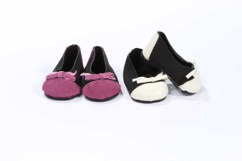 Compact role-playing dollhouse for small spaces-Two-Tone Suede Dress Flats with Bow