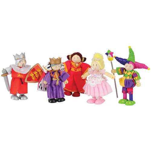 Princess and knight playing characters for medieval-themed play-Fairytale Royal Character Set | 5-Piece Wooden, Bendable Figures