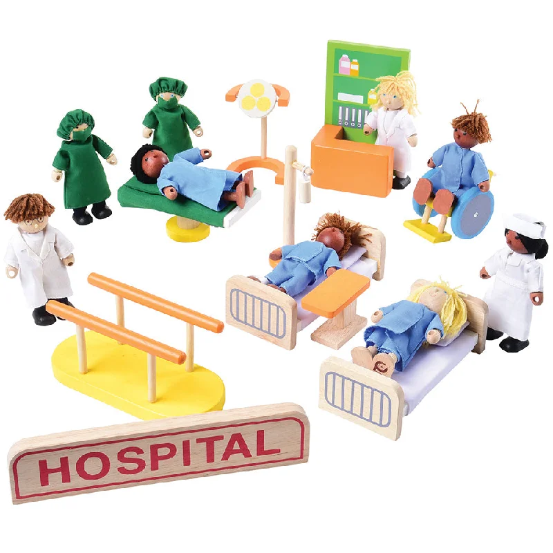 Custom-built playing characters for tailored experiences-Wooden Hospital Playset with Medical Accessories | 27 Piece Set