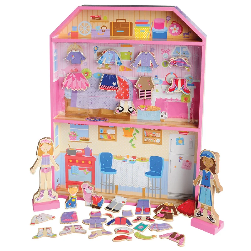 Doll playing characters with interchangeable outfits-Magnetic Dress-Up Dollhouse with 60 Pieces