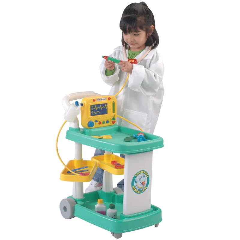 Animal-themed playing characters for creative storytelling-Rolling Medical Cart Play Set with Lab Coat & 12 Accessories