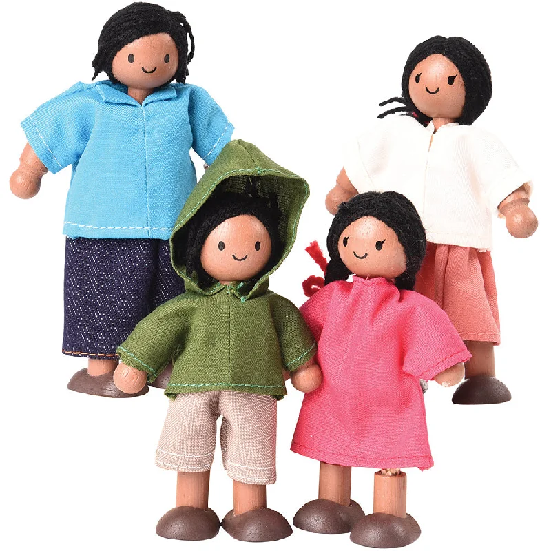 Realistic playing characters for lifelike interaction-Posable Hispanic Family Wooden Dolls | 4 Piece Set