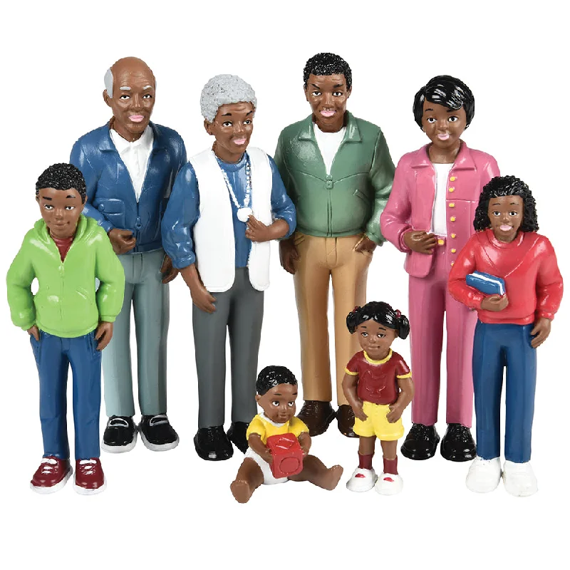 Kitchen-themed playing characters for culinary role play-African American Pretend Play Vinyl Family Figurines | 8 Piece Set