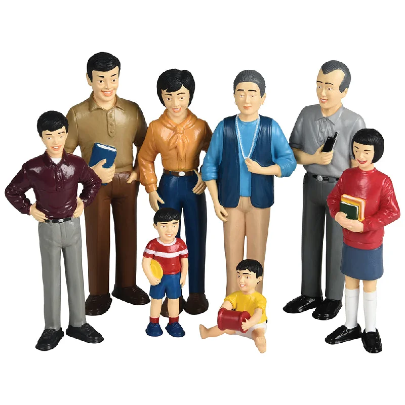 Playing characters with removable accessories for fun customization-Asian Pretend Play Vinyl Family Figurines | 8 Piece Set