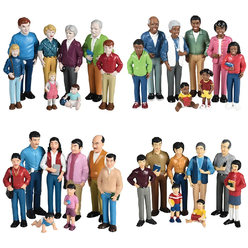 Playing characters with sound effects for added interaction-Pretend Play Vinyl Family Figurines | 32 Piece Multicultural Set