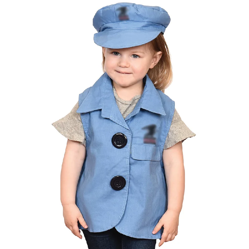 Robot playing characters for futuristic role play-Toddler Mail Carrier Role-Play Vest & Hat | Easy Slip-On with Hook & Loop Closures