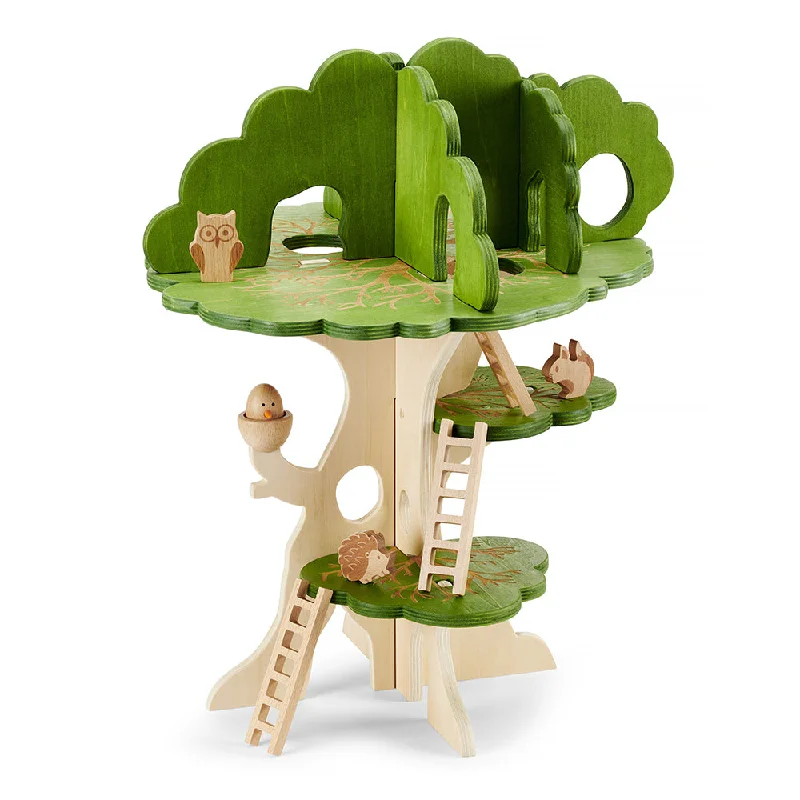 Construction worker playing characters for building games-3-Tier Woodland Treehouse Playset | 15-Piece Birch Wood Set